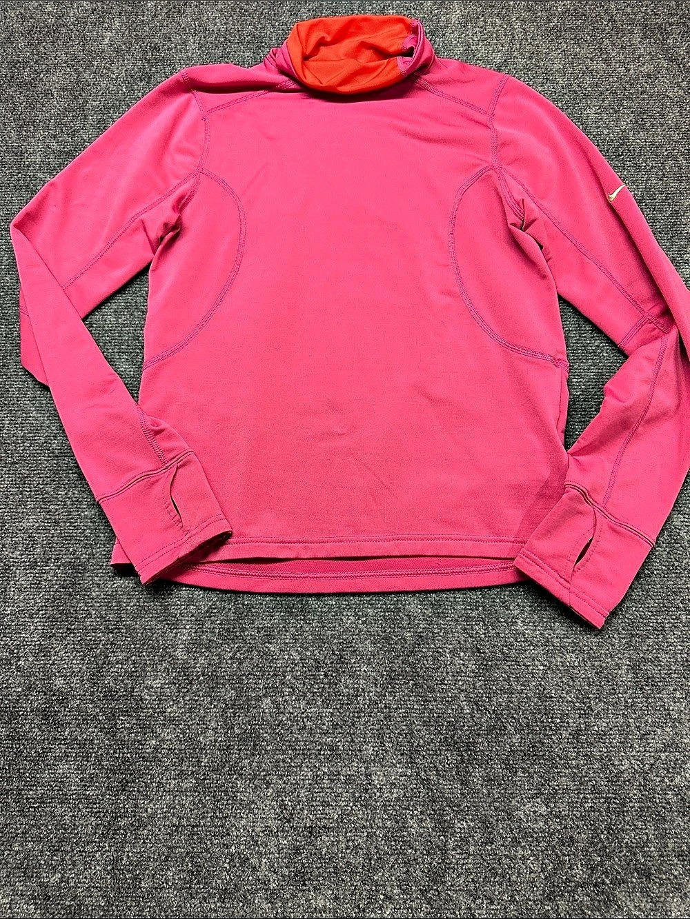 Nike Pro Hyperwarm Long Sleeve Thumbhole Mock Neck Top Pink Athletic Pullover